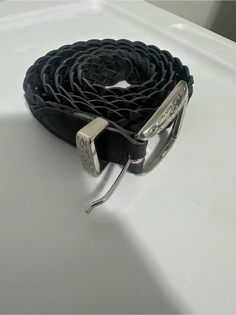 Genuine Leather Braided Woven Belt – Black Western Silver Buckle